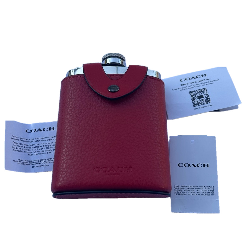 🌺NEW Coach Red Leather Flask with Tags and Box